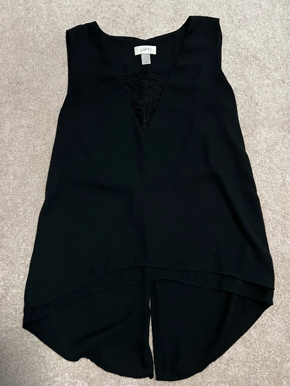 LOFT Black V-Neck Lace Inset Sleeveless Top XS